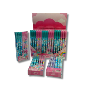 Set of pens with unicorn drawings and eraser