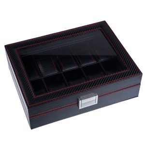 Faux Leather Watch Case with Engraving for 10 Watches