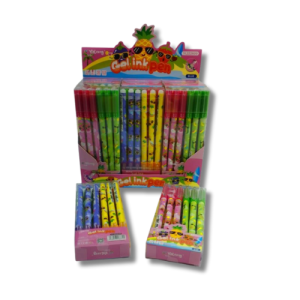 Set of pens with pineapple drawings and eraser